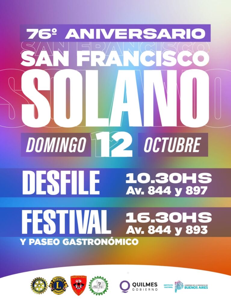 SAN FRANCISCO SOLANO CELEBRA SU 76º ANIVERSARIO CON DESFILE, FERIAS Y UN CIERRE MUSICAL CON JIMMY Y SU COMBO NEGRO Y LA T Y LA M