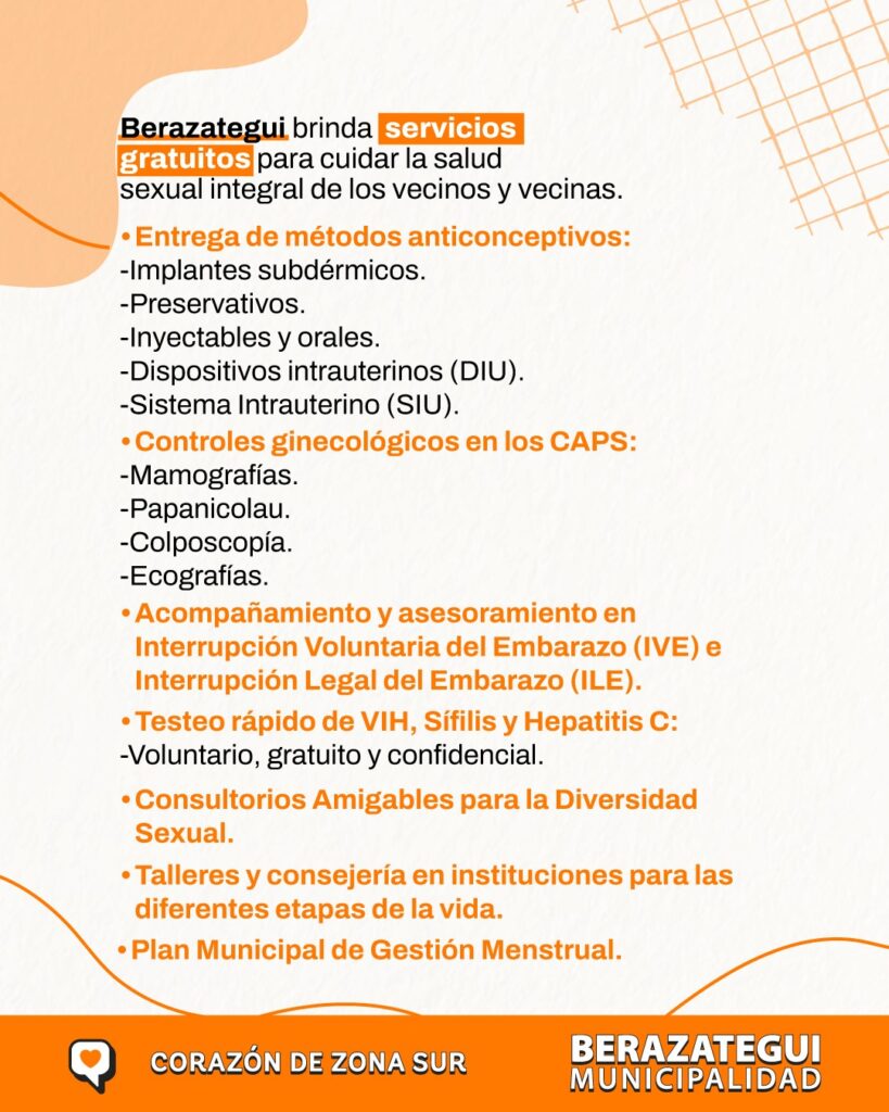 SERVICIOS GRATUITOS PARA CUIDAR LA SALUD SEXUAL INTEGRAL DE LOS VECINOS Y VECINAS